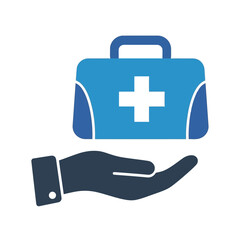 Vector icon of healthcare in your hand, medical first aid kit on the hand