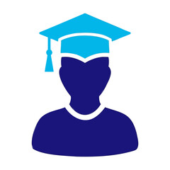 Vector icon of silhouette of a graduate with graduation cap