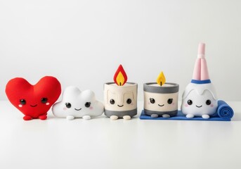 Obraz premium Cute kawaii characters including heart candles and tooth isolated on white background