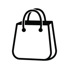 Simple black and white icon of a shopping bag with handles, isolated on