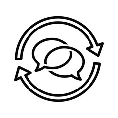 Black and white line icon representing conversation exchange or feedback loop isolated on