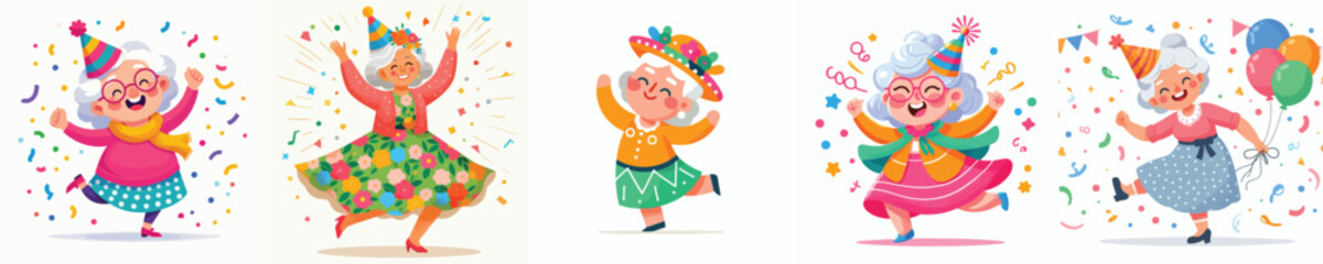 vector happy grandma dancing celebrating new year