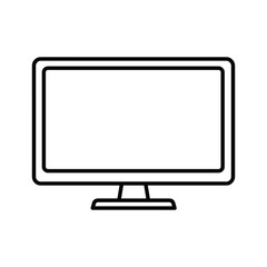 Simple black and white outline icon of a computer monitor or television screen isolated on