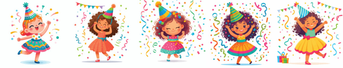 vector happy little girl dancing celebrating new year