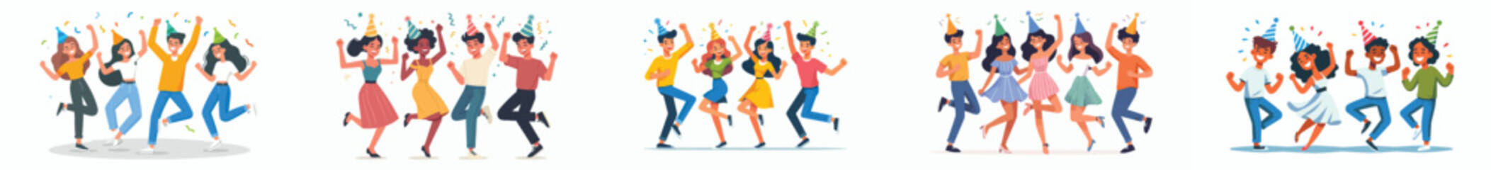 vector happy young people dancing celebrating new year