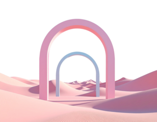 3d render Surreal pastel landscape background with geometric shapes, abstract fantast