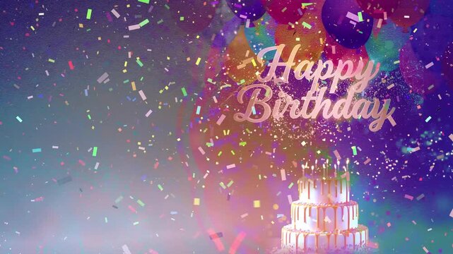 Luxury Happy Birthday Text Confetti Animation Loop 4K