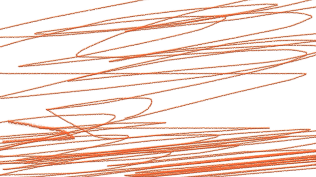 Chaotic orange lines form an abstract, textured pattern, evoking energy and dynamic motion, artistic