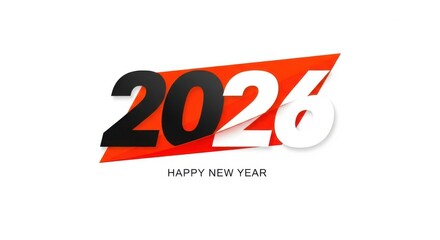Modern graphic design featuring the year 2026 in bold typography with a happy new year message, isolated on white background