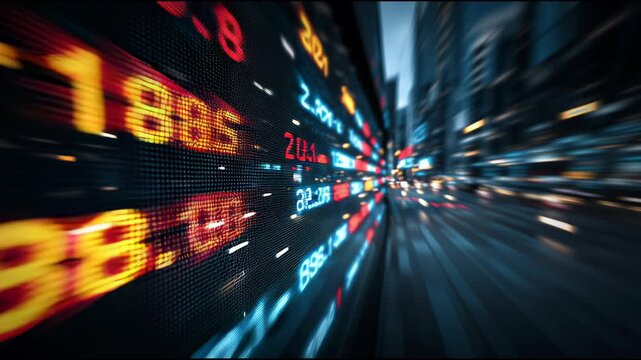 Digital Stock Exchange:  a dynamic, high-speed representation of the stock market's fluctuating values, with numerical data streaming across the screen.
