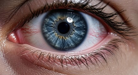 Fototapeta premium Closeup of a striking blue human eye with intricate details