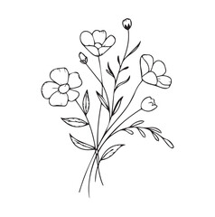 Delicate hand drawn sketch of wildflower bouquet