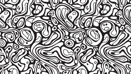 Black and White Abstract Organic Pattern with Face-like Shapes blob