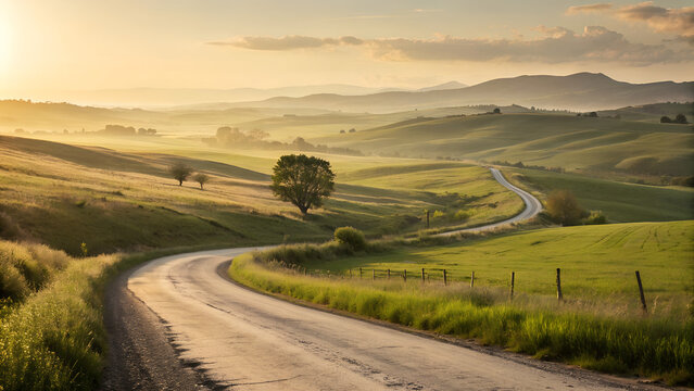 Country road & rolling hills