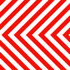 Fototapeta premium Warning sign with red and white diagonal lines. Attention, danger or caution symbol. Construction site signage, road safety notice, hazard banner, security alert shield. Vector illustration