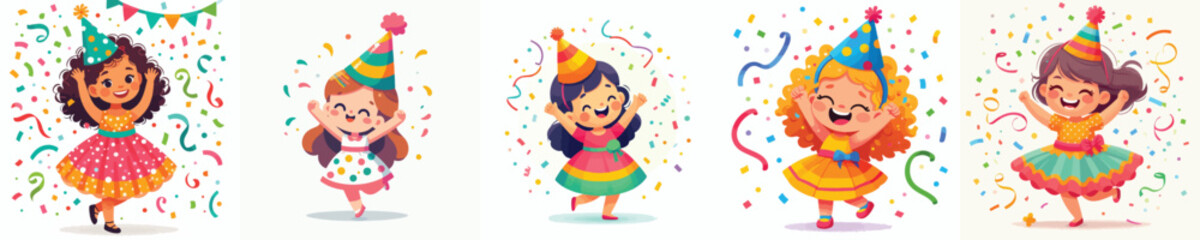 vector happy little girl dancing celebrating new year