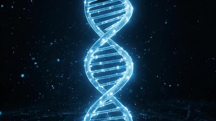 Abstract Blue DNA Helix Structure with Glowing Particles. - Powered by Adobe