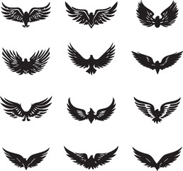 Black silhouette wings flat icon, on white background