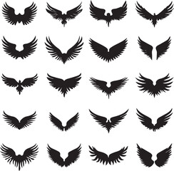 Black silhouette wings flat icon, on white background