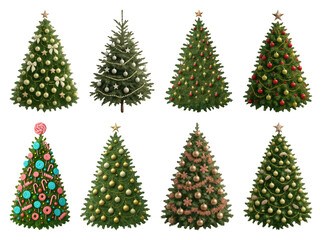 Fototapeta premium PNG Diverse festive Christmas tree designs, element set on transparent background