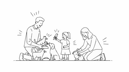 Happy family playing with their beloved dogs, enjoying quality time together.