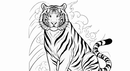 Majestic Tiger Sitting Proudly with Striking Black Stripes.