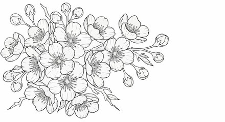 Delicate Hand Drawn Cherry Blossom Branch Sketch.
