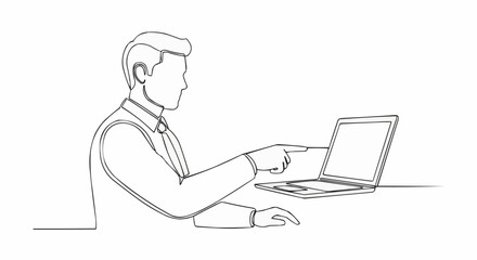 Man pointing at laptop screen, focused on technology and work.