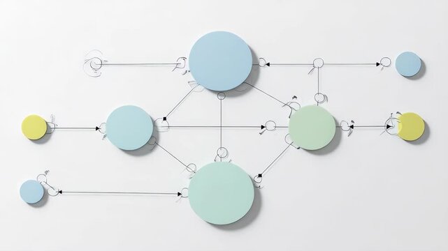 Abstract Flowchart Diagram with Circles and Arrows.