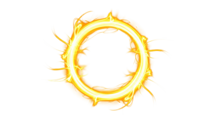 Golden fiery ring with spikes, isolated on transparent background