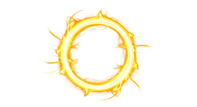 Golden fiery ring with spikes, isolated on transparent background - Powered by Adobe