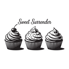 Three delicious cupcakes with cherry and swirled frosting