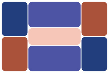 Abstract geometric pattern with rounded rectangular color blocks. a modern grid design in deep blue, vibrant cobalt, earthy brown, and soft peach tones for versatile use.