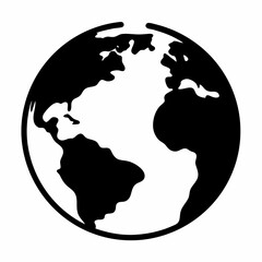 Black and White Vector Globe Illustration Featuring North and South America