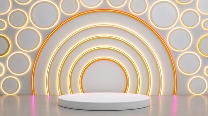 Obraz premium New Free circles in green and gold colors. 3d rendering,Interior of a modern room with a marble wall and wooden floor Background