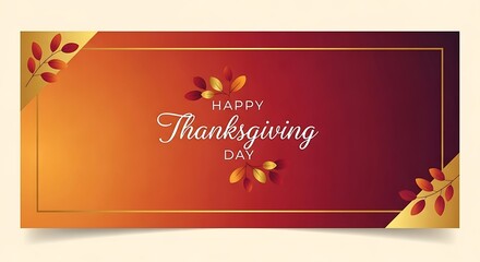 Luxurious Thanksgiving background design with elegant typography and golden leaves decorating the corners on a rich, warm gradient backdrop