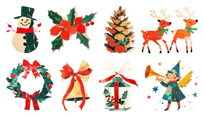 Obraz premium PNG Vintage festive holiday clipart collection, element set on transparent background