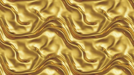 Golden metal surface wavy texture seamless pattern. Yellow gold texture background. Luxury rich style wallpaper. Digital artistic artwork raster bitmap illustration. Graphic design art.