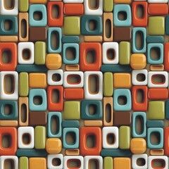 Multicolored smooth plastic 3D shapes abstract seamless pattern graphic design. Mid-century modern collage tile background. Digital illustration in photographic style. Artwork digital illustration
