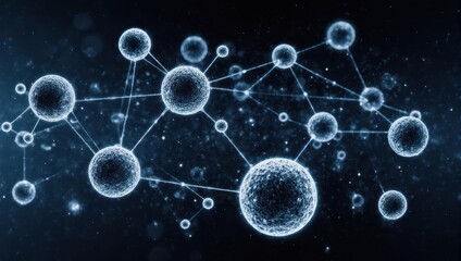 Abstract depiction of interconnected spheres linked by lines, on a dark, blurred background