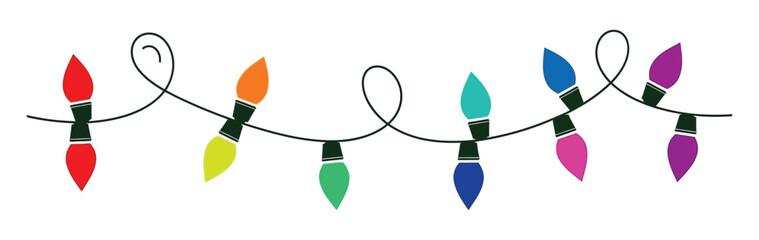 Colorful christmas lights isolated on white background, festive decoration for holiday season, vector illustration of garland with bulbs