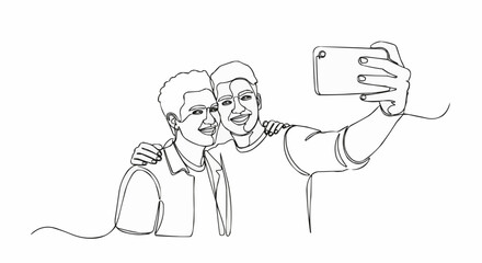 Two young men taking a selfie together with a smartphone.