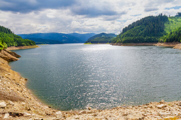 The artificial Vidraru Lake on the Arges River. Fagaraș Mountains, Transfagarasan road, Transylvania,   Romania