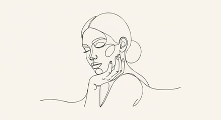 Elegant continuous line art portrait of a thoughtful woman.