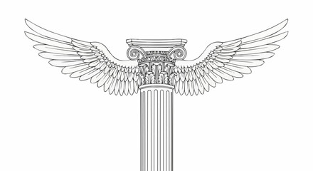 Naklejka premium Elegant Winged Column Architectural Illustration.