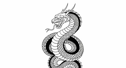 Detailed Dragon Serpent Illustration with Scales and Horns.