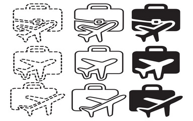 Suitcase and airplane icons in various styles.