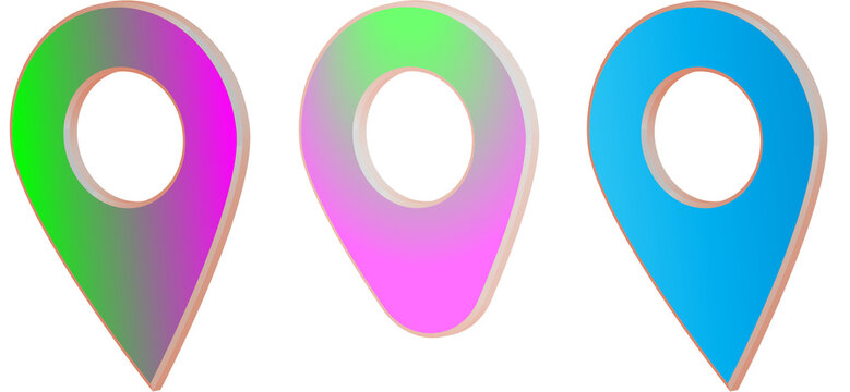 Colorful location pins arranged in a row against a dark background