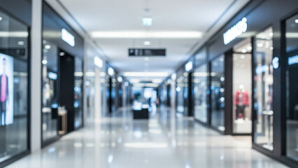 Abstract Blurred Shopping Mall Corridor with Modern Storefronts