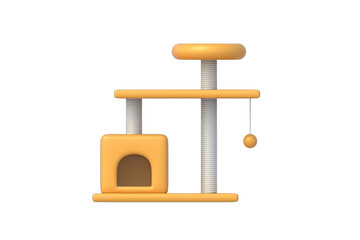 Cat tower isolated on white background. Kitten condo. Tree for feline. Front view. 3d render